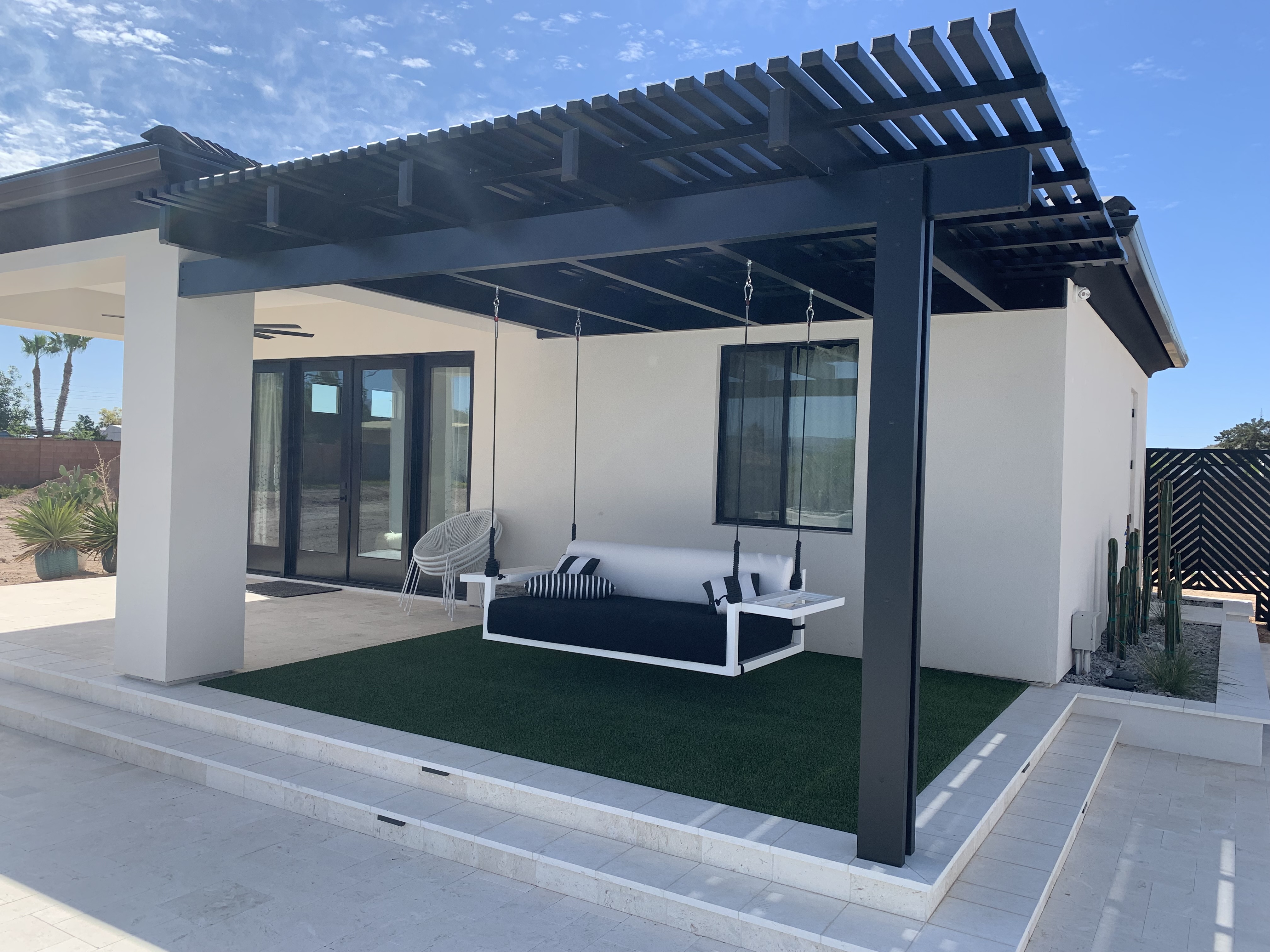 Stone column ramada shade structure by DCM Pools — Arizona