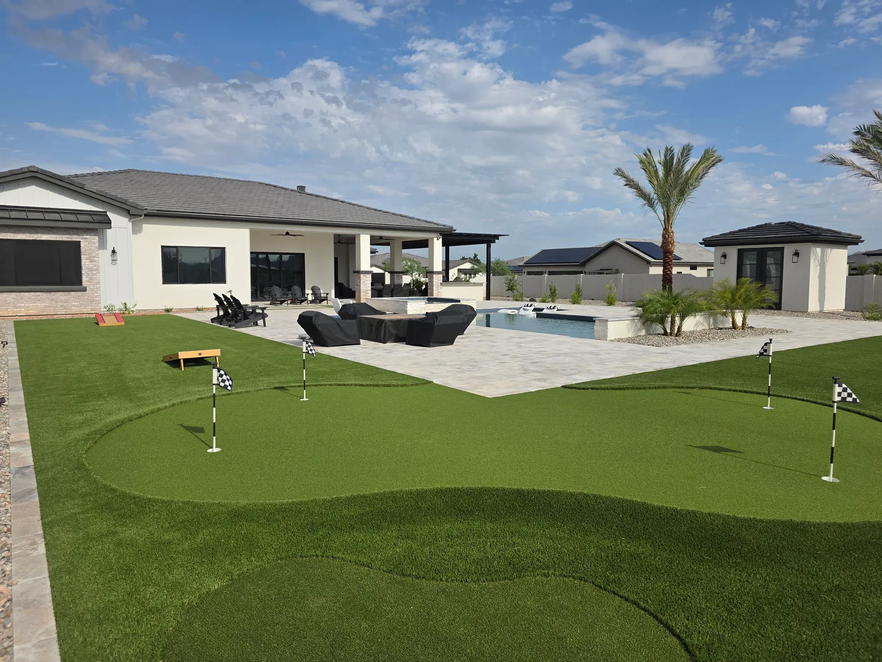 Pool remodel result by DCM Pools — refreshed pool with new coping and travertine deck, Arizona