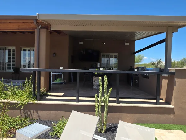 Paver patio and steel pergola — DCM Pools and Construction