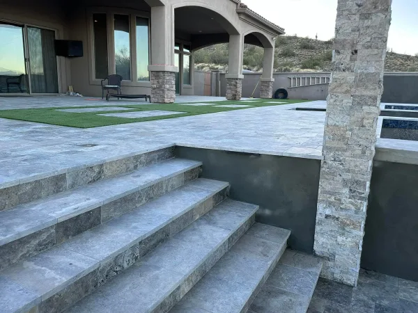 Travertine steps and walkway by DCM Pools — Arizona