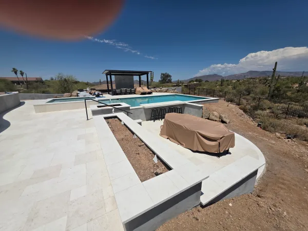 Pool with spa and travertine deck — DCM Pools Arizona