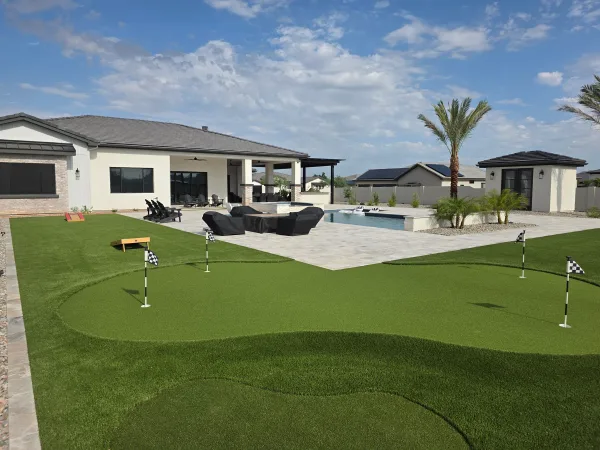 Pool with travertine deck — DCM Pools, Arizona