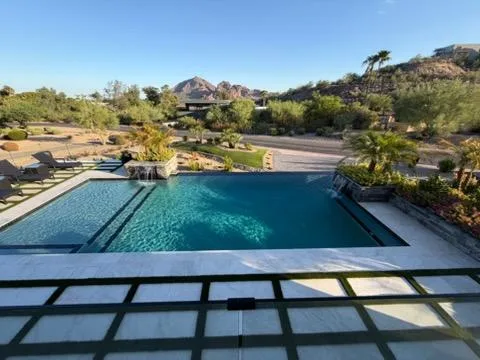 Pool with travertine deck — DCM Pools, Arizona